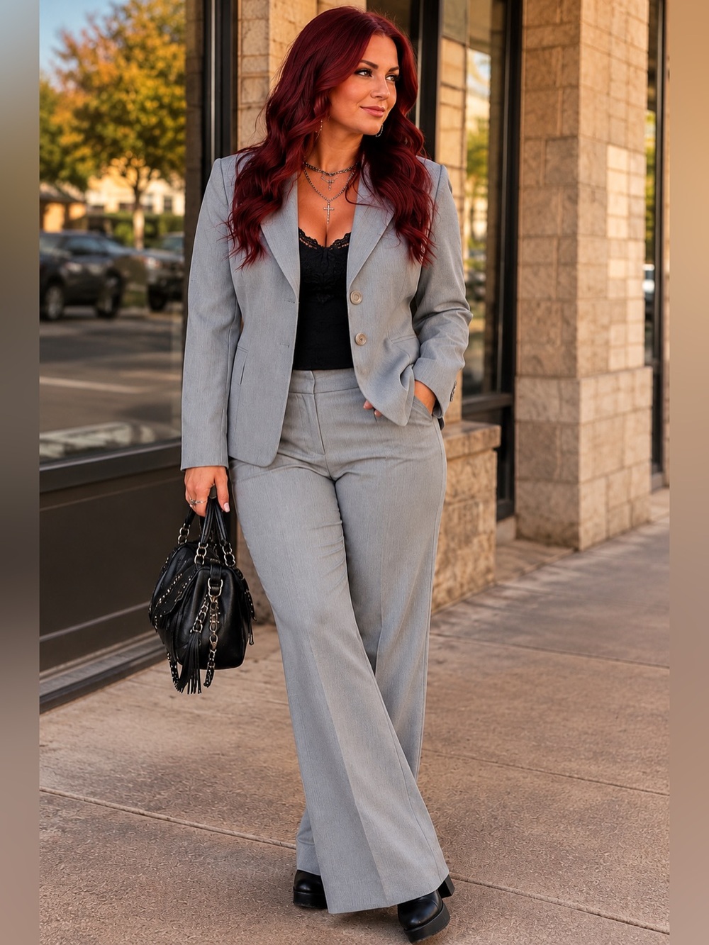 NWT Le Suit Light Gray Pinstripe Tailored 3-Piece Suit Set – Blazer & Pants